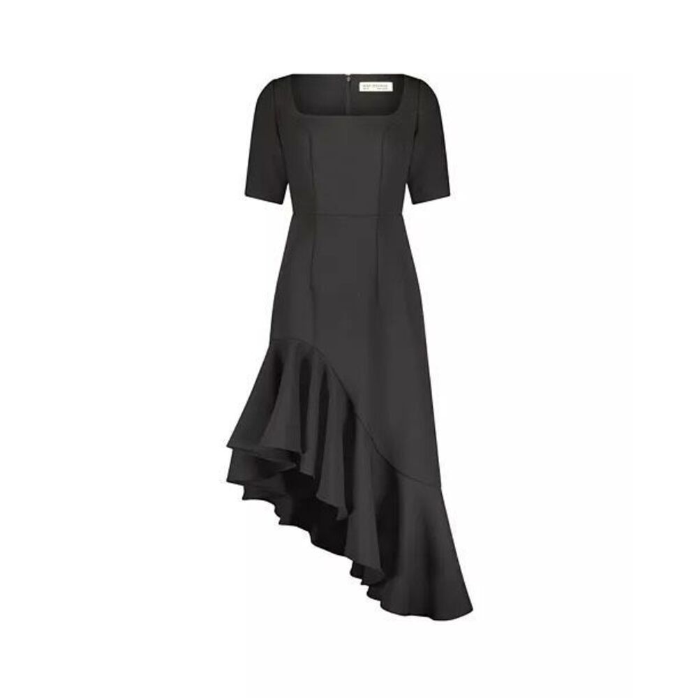 MAC DUGGAL Black Crepe 3/4 Sleeve Asymmetrical Hem Dress NEW NWT